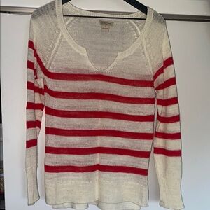 Lucky Brand Red and White Striped Women's Sweater